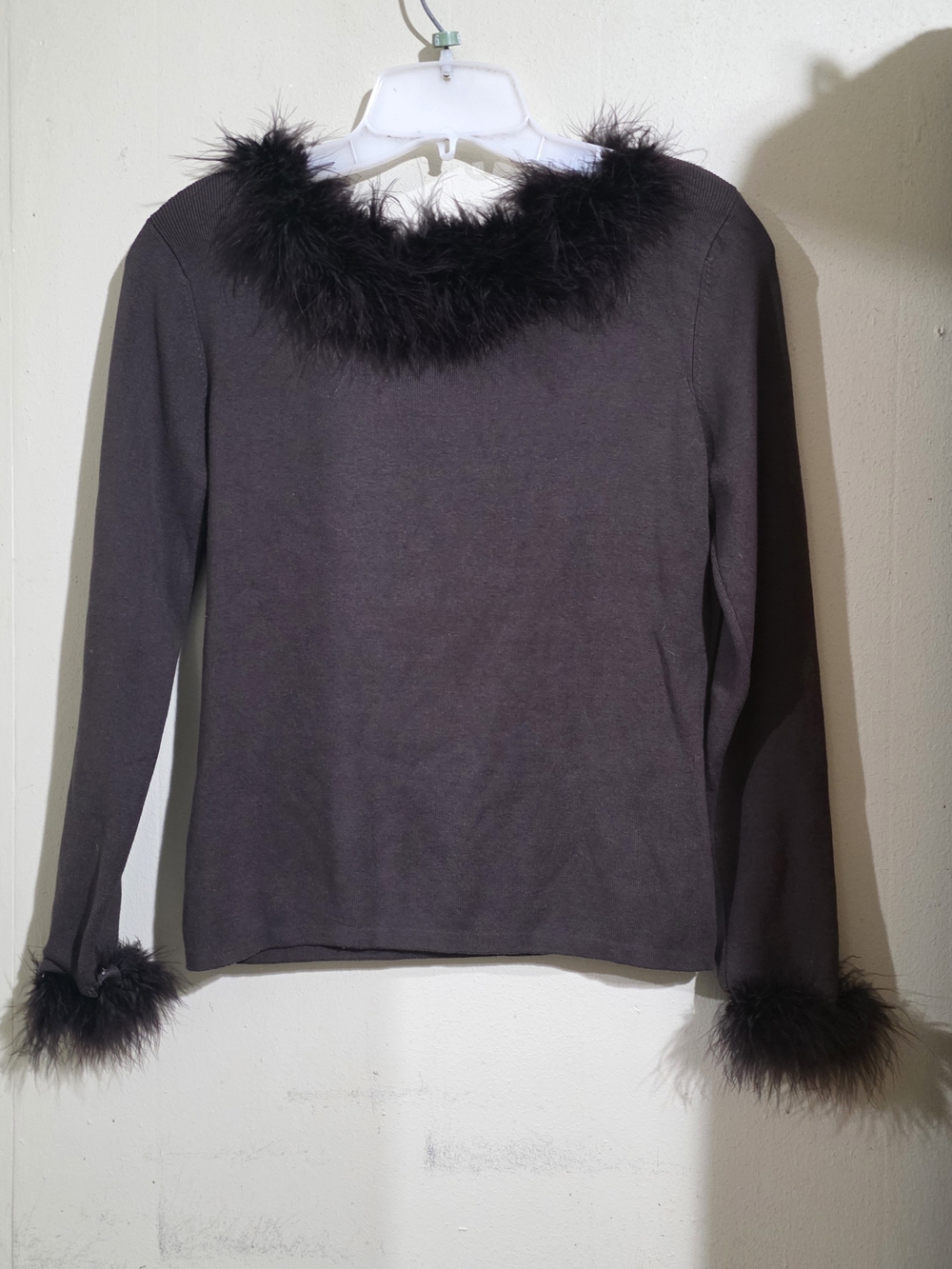 Vintage Josep A Y2K Furry Trim Bloosr Brown Long Sleeve Size M